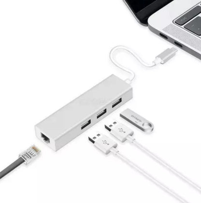 Hub Tipo C A Rj45 Lan + 3 Puertos Usb 2.0 Para Mac