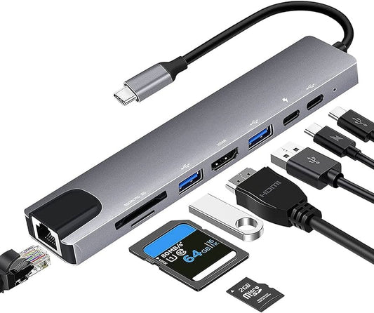 Hub Tipo C a Lan RJ45 8 En 1
